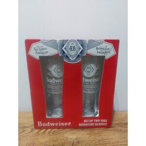 New Sealed Lot Of 2 Budweiser Signature Glasses 16oz Sleek And Tall 8.75" Glass
